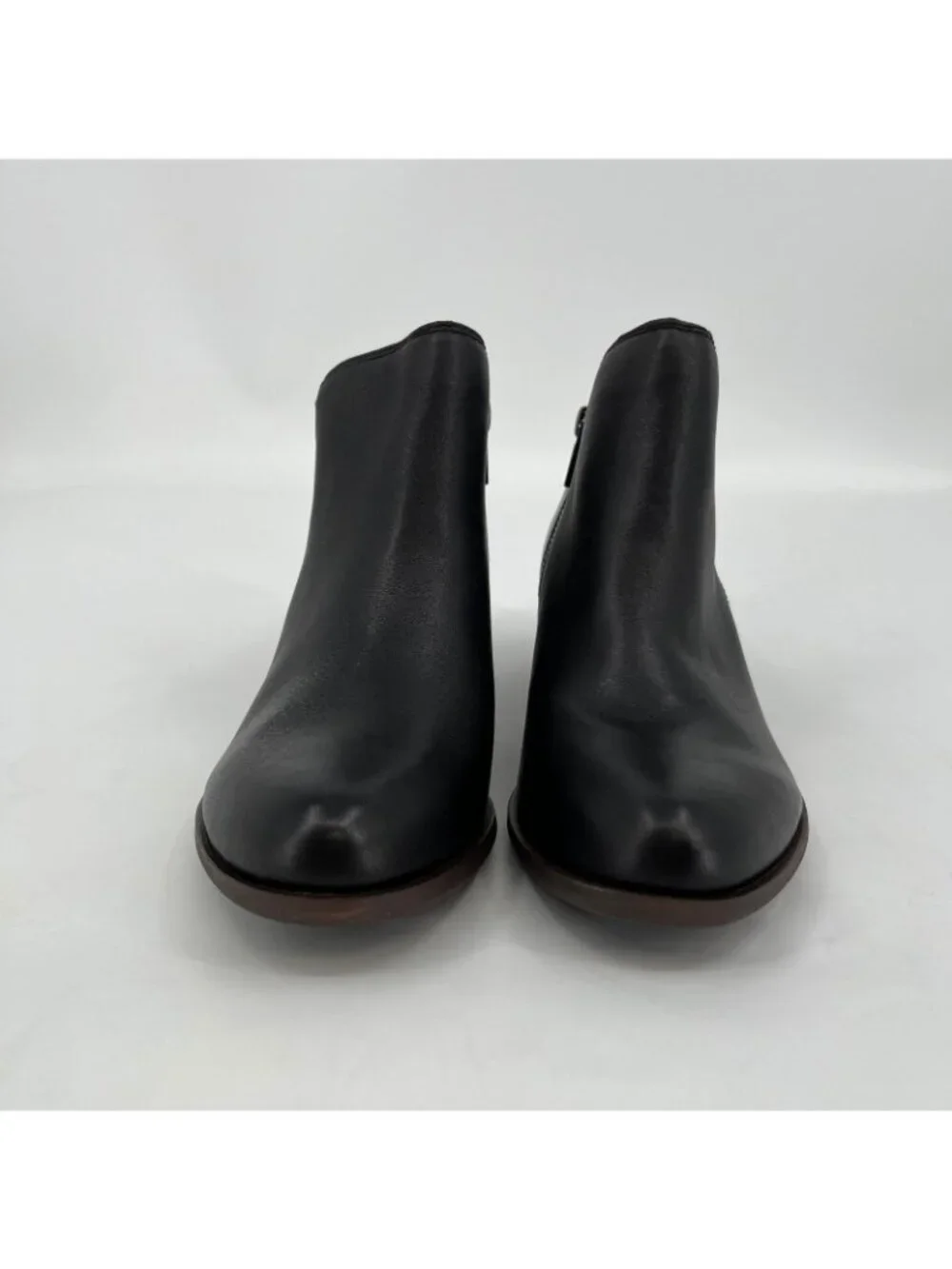 Lucky Brand Basel Bootie Black Leather Size 8.5M Ankle Boots Dual Zip Block Heel